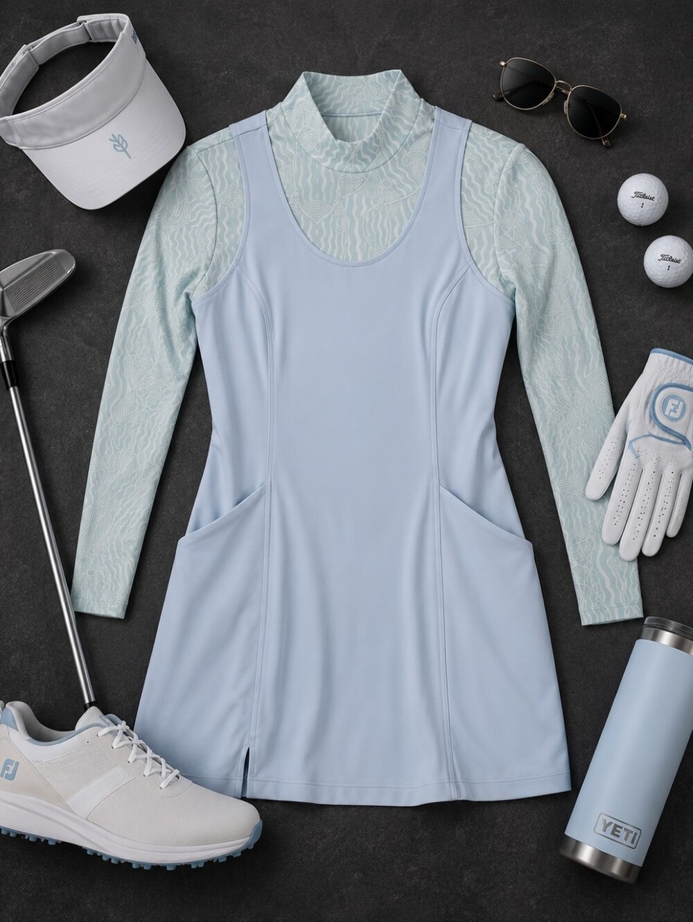 Bad Birdie Hybrid Pastel Blue L Sleeve Stretchy Golf/tennis Dress. Ladies Small